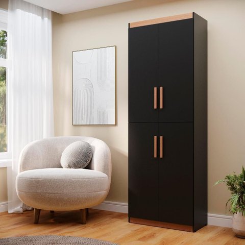 Multiuso Flex com 4 Portas e Prateleiras Internas Estante ou Balcão - Preto com Nature