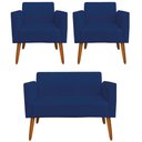 Ver imagem 1 de Conjunto Namoradeira e 2 Poltronas Decorativas Isabella Pés Palito Madeira Suede Azul Marinho - Gran