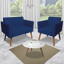 Ver imagem 2 de Conjunto Namoradeira e 2 Poltronas Decorativas Isabella Pés Palito Madeira Suede Azul Marinho - Gran