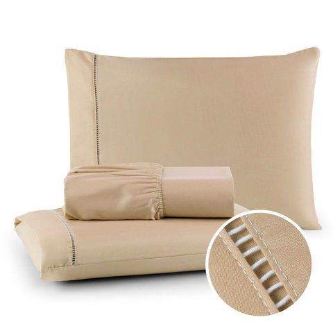 Kit Lençol de Cama Queen 400 Fios Percal 3 Peças Ponto Palito Anti-pilling com Toque 100% Macio Prem