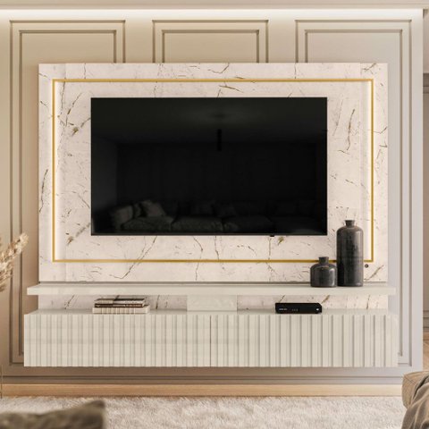 Rack com Painel Gaia para TV de até 75 - Branco/Off White