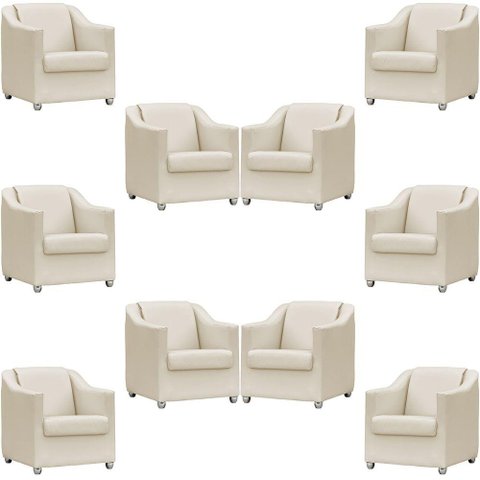 Kit 10 Poltronas Mila Corino Cores Pé de Plástico Cromado - Bege Corino