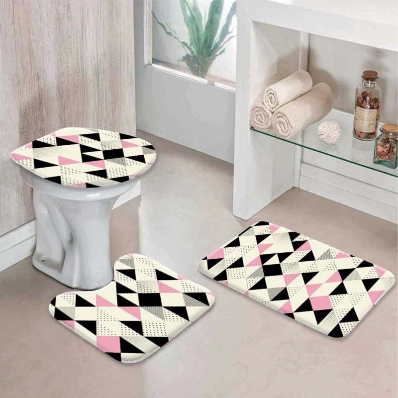 Jogo Tapetes para Banheiro Multi Triângulos Rosa Único - 1