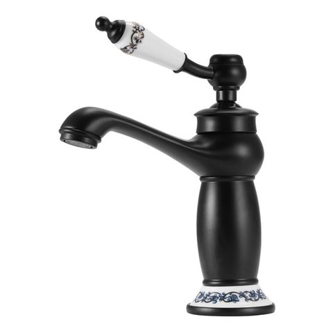 Torneira Luxo Quente/Frio Preta Detalhes Porcelana Retrô