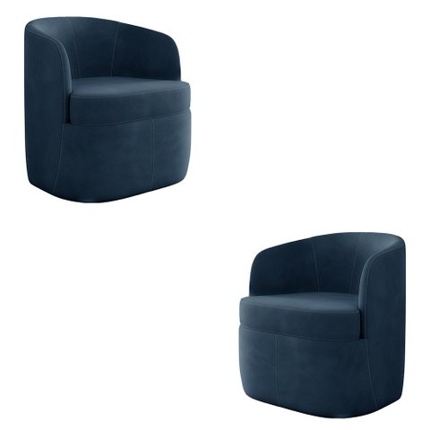Kit 2 Poltronas Decorativas Design Moderno Bel Sala de Estar Base Giratória Veludo Azul Marinho G33 