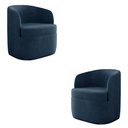 Ver imagem 1 de Kit 2 Poltronas Decorativas Design Moderno Bel Sala de Estar Base Giratória Veludo Azul Marinho G33