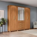 Ver imagem 1 de Guarda-Roupa Casal 6 Portas e 4 Gavetas com Espelho e Pés 235cm x 230cm Open Marrom/Canela