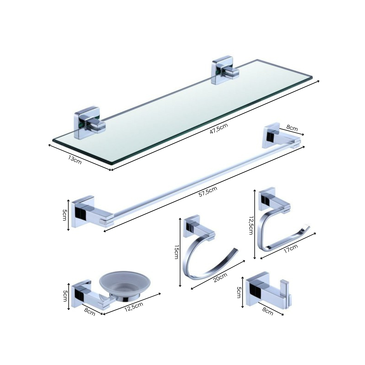 Kit Acessórios de Banheiro Lavabo 6 Peças Cromado Luxo Ikab03 - 8