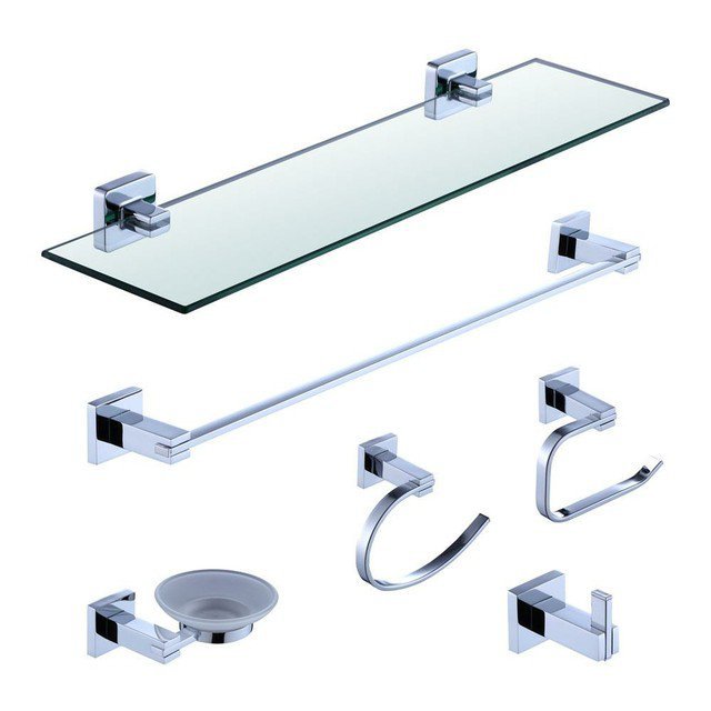 Kit Acessórios de Banheiro Lavabo 6 Peças Cromado Luxo Ikab03 - 1