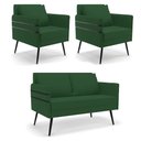 Ver imagem 1 de Kit 01 Namoradeira 02 Lugares e 02 Poltronas Mari Veludo Verde Pés Palito de Ferro - D’Rossi