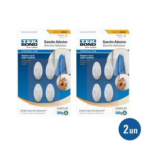 Kit 2 Unidade Gancho Ambar de Plástico Branco P - Tekbond