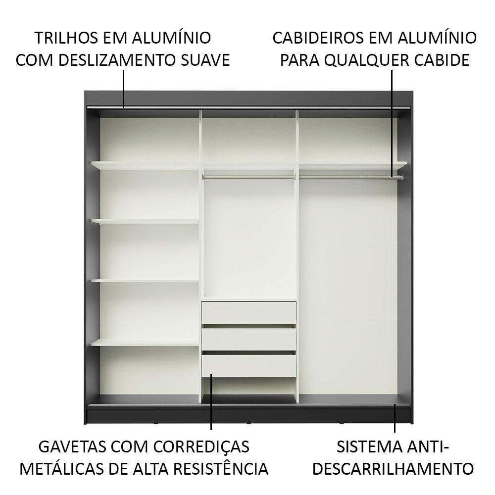 Guarda-roupa Casal Madesa Austin 4 Portas de Correr com Espelhos 3 Gavetas - 6