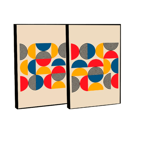 Quadro Decorativo Bauhaus Abstrato Moderno em 2 Telas com Moldura Filete