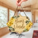 Ver imagem 3 de Placa de Porta Decorativa Amarela Frases Bem Vindo Flores