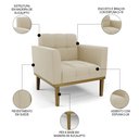 Ver imagem 3 de Poltrona Decorativa Base Madeira Castanho Ana Suede Bege - Ibiza