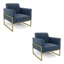 Ver imagem 1 de Kit 2 Poltronas Base Industrial Alta Dourado Marisa Suede D03 - D’Rossi Azul Marinho