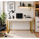 Ver imagem 3 de Escrivaninha Mesa Computador Estudo Office Aparador Pés Aço- Off White Dourado