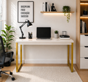 Ver imagem 3 de Escrivaninha Mesa Computador Estudo Office Aparador Pés Aço- Off White Dourado