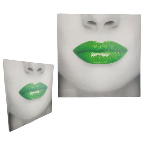 Quadro Decorativo Labio Batom Verde Moldura 40x40 Textura Decoraçao Consultorio Casa Sala Quarto Rec