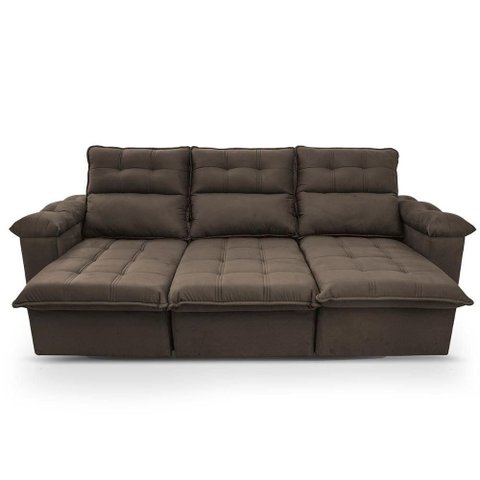 Sofá Retrátil Reclinável Verona 2,30m Suede Velut Marrom Claro Molas Ensacadas - King House
