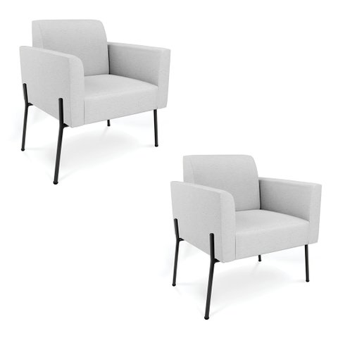 Poltrona Pé de Ferro Preto Kit 2 Decorativa Marisa Linho Cinza D03 - D'Rossi