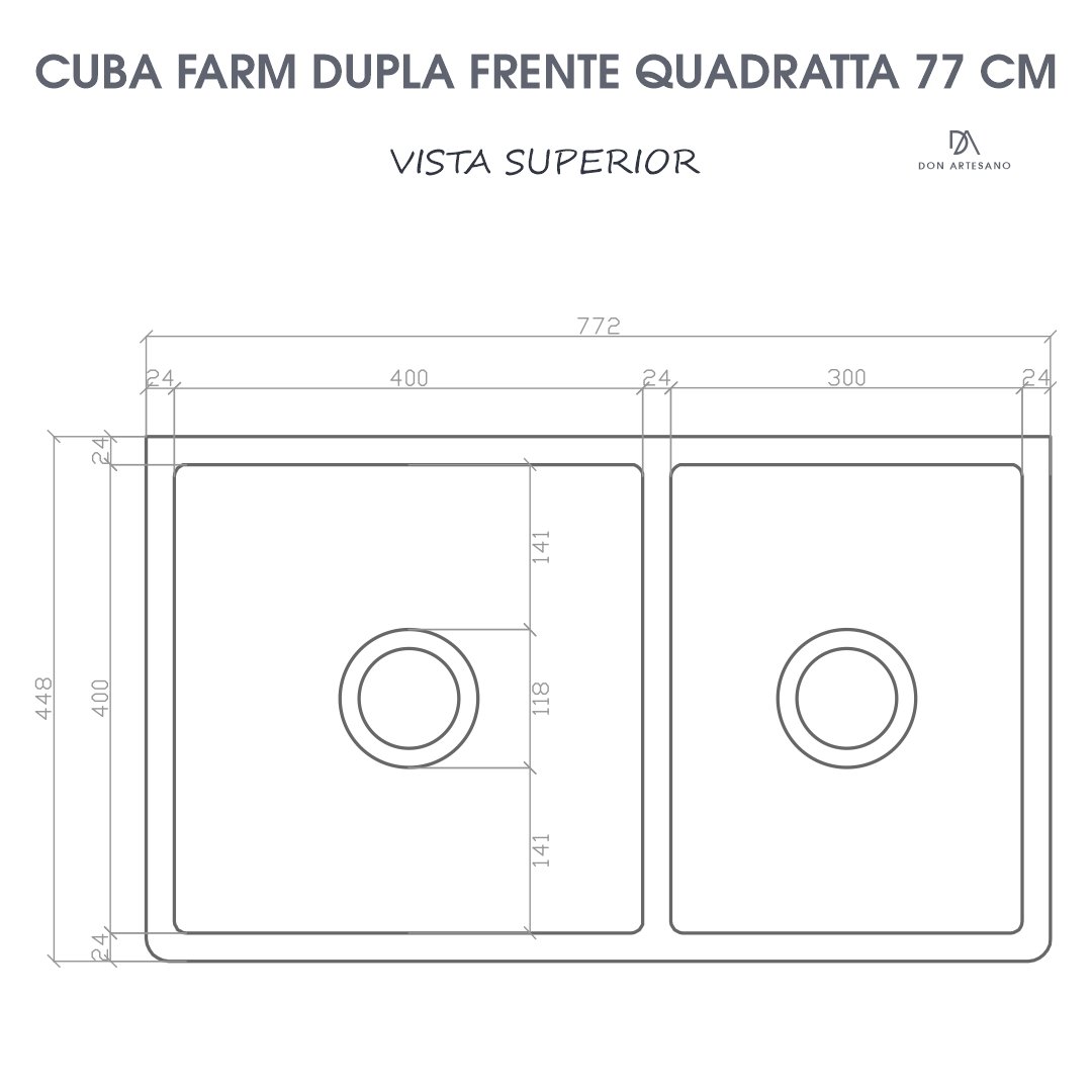 Cuba Dupla Cozinha Farm Sink Frente Quadratta 77 cm Fazenda - 6