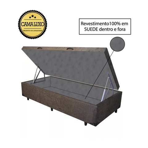 Base Box Baú Solteirão Luxo Blindado NK Camas Suede Marrom 49x96x203