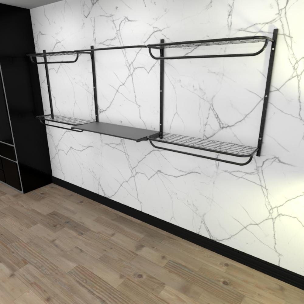Kit Cremalheiras e Araras para Loja com 9 Peças Regulável 300x100cm Cor Preto Modelo Clst1Ljp461 - 1