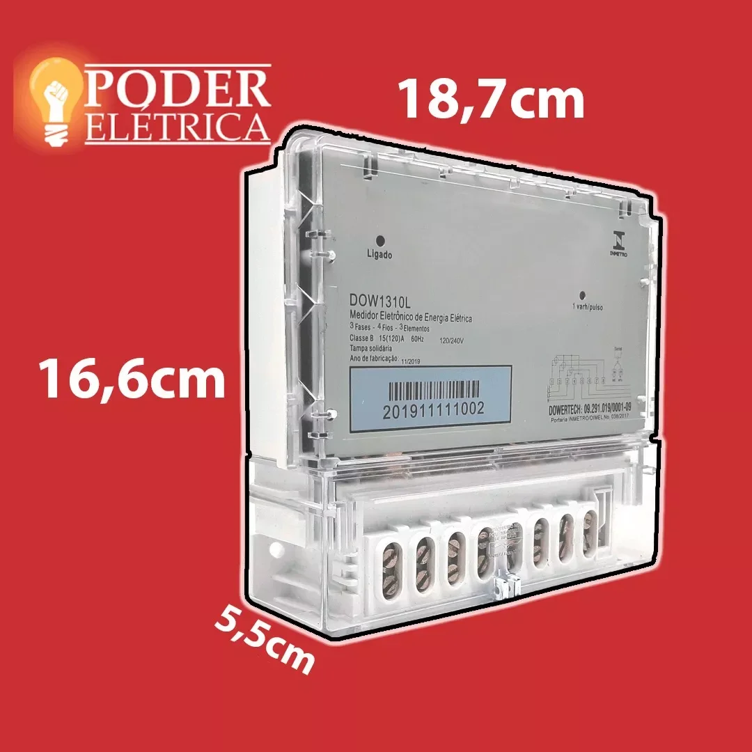 Medidor Consumo de Energia Elétrica Dowertech - Bifásico com Neutro - Polifásico 3fios 2elementos 2f - 4