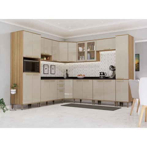 Cozinha Modulada Completa de Canto 10 Peças com Tampos e sem Pia Isis Luciane Móveis