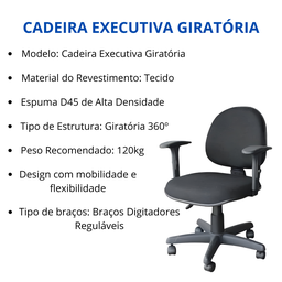 Cadeira Executiva Giratória Escritório Ergonômica com Braço - 3