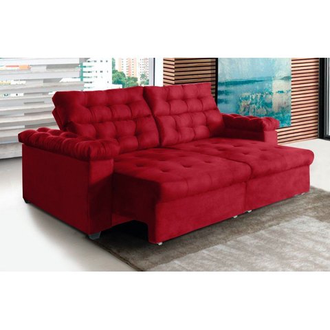 Sofá New Austrália 200cm Retratil Reclinavel Suede Vermelho – Ws.