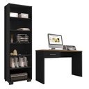 Ver imagem 1 de Mesa para Computador Gávea com Gaveta e Livreiro Office Preto Trama Freijó - Móveis Leão