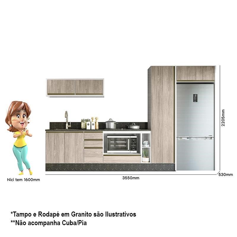 Cozinha de Canto Modulada Kali Premium 11 Peças Branco/Arezzo Rústico -  Nicioli - PRMoveis