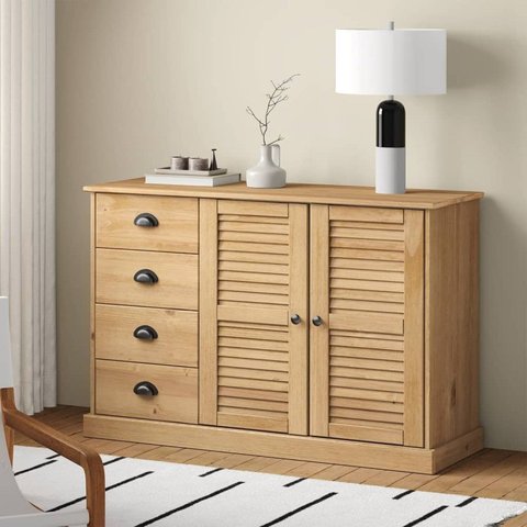 Buffet 4 Gavetas 2 Portas em Madeira de Pinus Bege/Cera