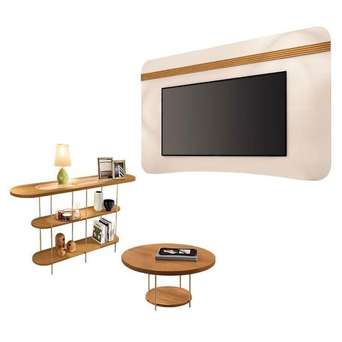 Painel Suspenso Armony Off White Cinamomo com Mesa de Centro Sky e Aparador Infinity Cinamomo - Hb M