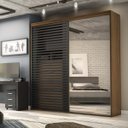 Ver imagem 1 de Guarda Roupa Ripado com Espelho MDF 2 Portas 2,07m Autes Belmax:Álamo/Preto