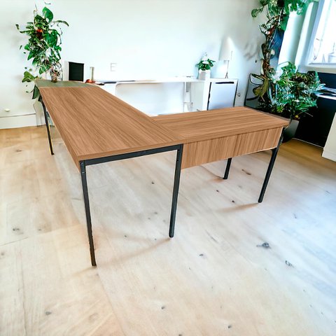 Estação de Trabalho Mesa Escrivaninha em L 176x155 Nogal/preto Realme Mesa para Escritório Estilo em