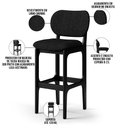 Ver imagem 4 de Kit 3 Banquetas Alta Bar Cozinha Sala Jantar Fixa Betta L02 Preto Linho Chumbo - Lyam Decor