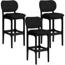 Ver imagem 1 de Kit 3 Banquetas Alta Bar Cozinha Sala Jantar Fixa Betta L02 Preto Linho Chumbo - Lyam Decor