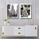 Ver imagem 1 de Kit 2 Quadros Figurativos New York - Preto Amarelo 24x18cm - com Vidro:moldura Preta