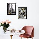Ver imagem 2 de Kit 2 Quadros Figurativos New York - Preto Amarelo 24x18cm - com Vidro:moldura Preta