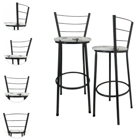 Kit 2 Banqueta Alta Preta Cozinha Gourmet Americana Balcão:branco Floral