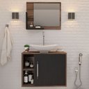 Ver imagem 6 de Armário de Banheiro com Cuba e Espelho 1 Porta 2 Prateleiras Nogal/Preto ônix 13689 - Compace