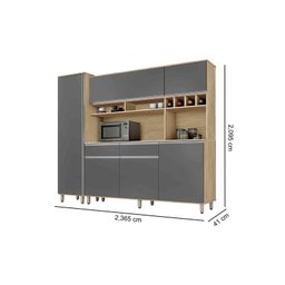 Cozinha Compacta com Armários, Balcões, Nichos e Adega Brasil Nature Cinza - 3