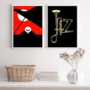Ver imagem 2 de Kit 2 Quadros Decorativos Jazz Preto E vermelho 45x34cm:madeira Branca