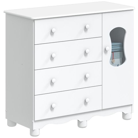 Cômoda 1 Porta 4 Gavetas Luna - Moveis Peroba Branco Brilho