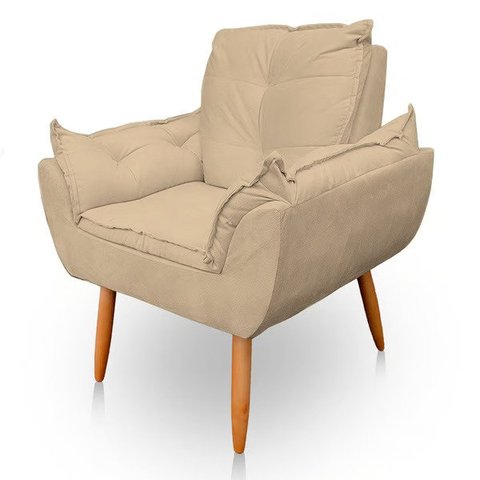 Poltrona Decorativa Opala Pés Palito Sued Bege - Kimi Design