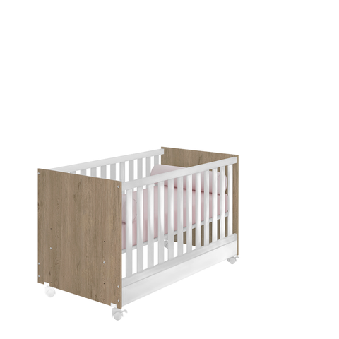 Berço Doce Sonho Retrô Qmovi com Rodízio 1344:Branco/Freijo