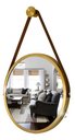 Ver imagem 1 de Espelho Redondo Adnet 40cm Suspenso Moderno Luxo - Dourado Alça Caramelo